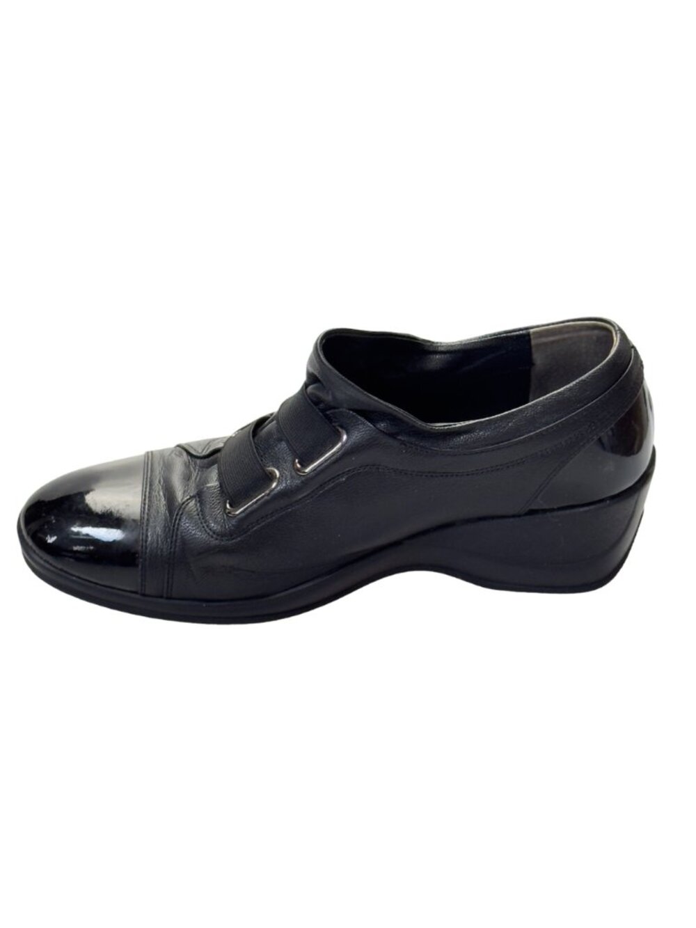MOOK STYLE Women’s Shoes Black Leather Cap Toe Wedges Heels Size 9.5M - Picture 9 of 13
